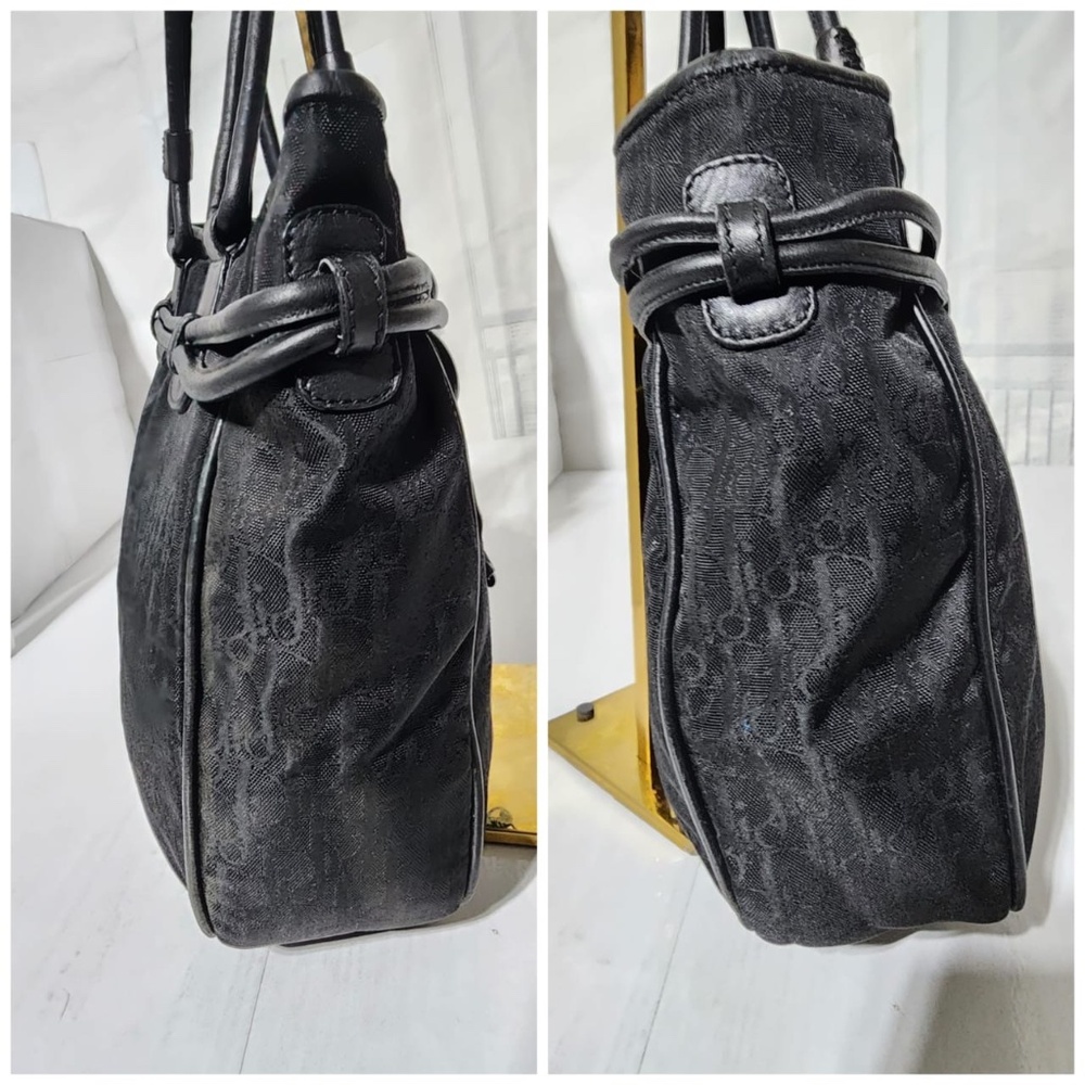 Authentic CHRISTIAN DIOR Trotter Canvas Bow Small Tote Bag Black - Picture 8 of 12